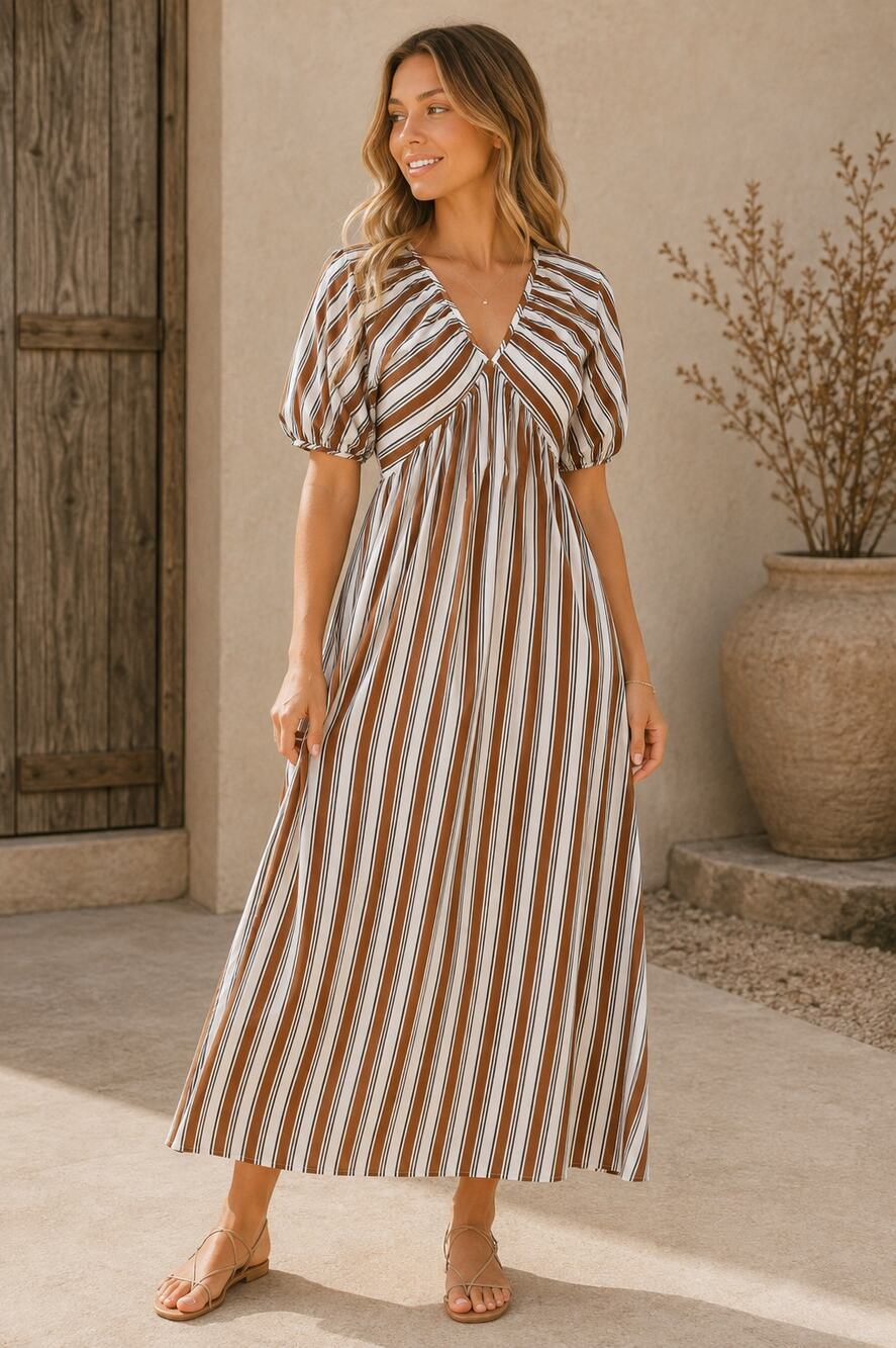 Petal & Pup Sullivan Stripe Puff Sleeve Maxi Dress XL NWOT Linen Western Coastal